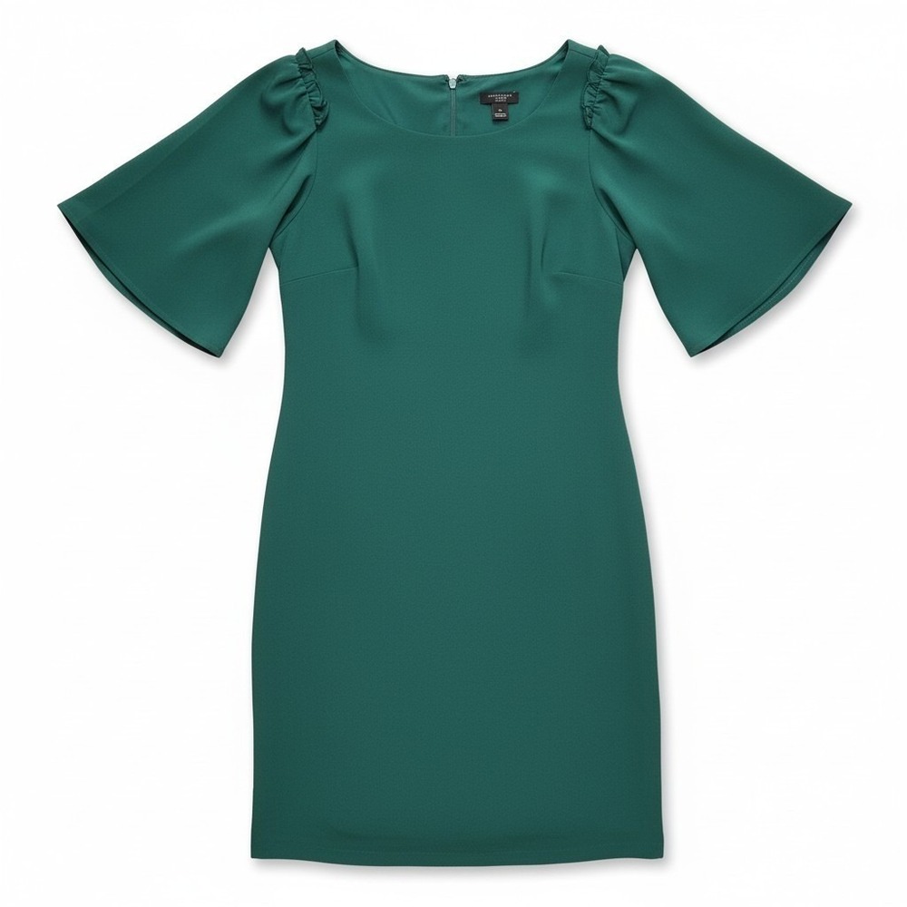 Ann Taylor Shift Dress 6 Green Ruffle Shoulder Flutter Sleeve Mini